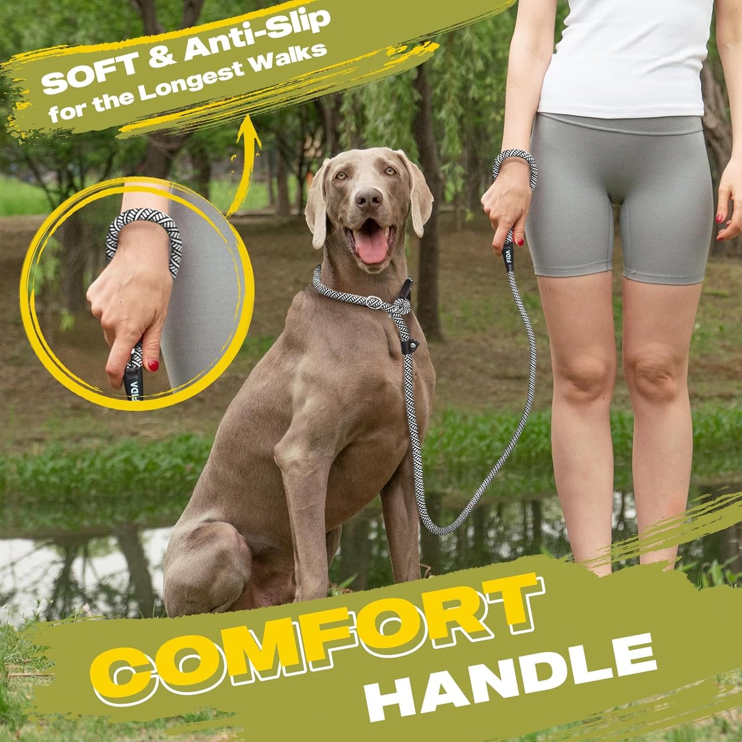 Fida Slip Leads for Dogs, 4 FT x 1/2" Dog Leash Heavy Duty Comfortable Strong Rope Lead for Large, Medium Dogs, No Pull Pet Training Leash with Highly Reflective, Grey