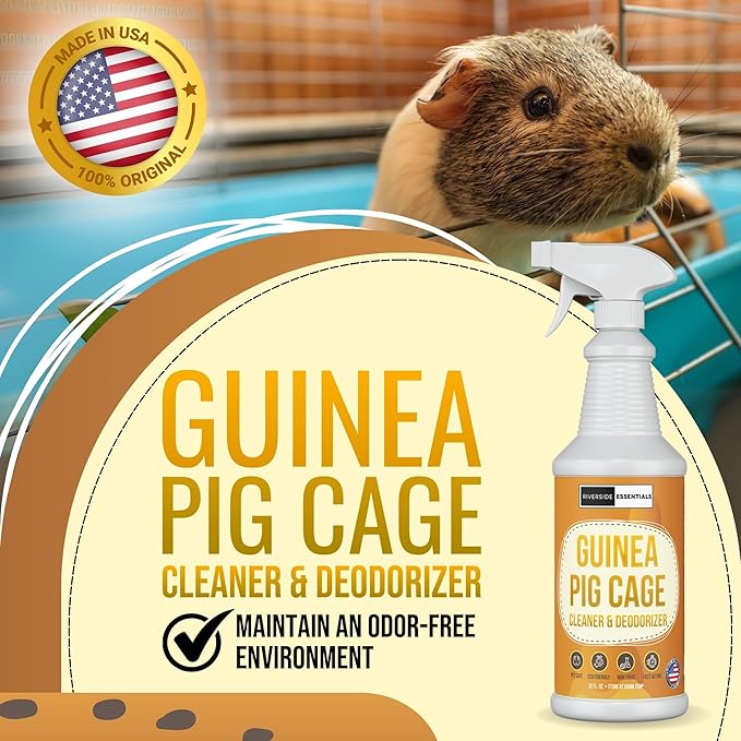 32oz Guinea Pig Cage Cleaner & Deodorizer Spray - Safe & Effective Odor Eliminator for Small Animal Cages - Non-Toxic & Pet Safe Friendly Formula - Made in the USA