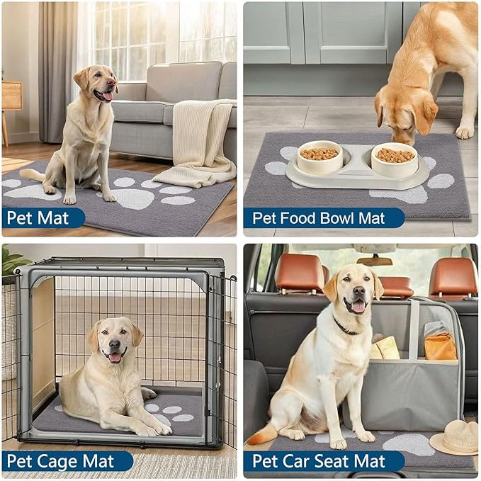 Buganda Dog Door Mat for Muddy Paws, Absorbent Dirt Trapper Washable Indoor Doormats, Non Slip Low-Profile Mud Mat for Dogs, Front Entrance Doormat for Inside Floor (40x32 Inches, Light Grey)