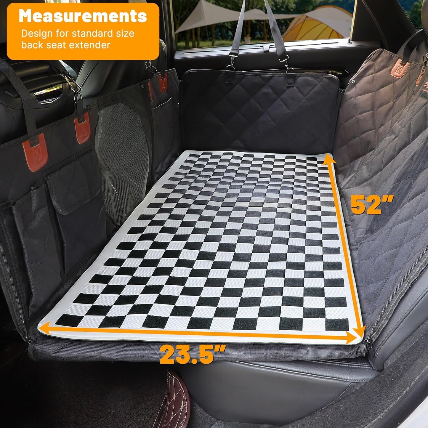Manificent Non-Slip Pet Bed Mat for Back Seat Extender, Hair Resistant Dog Blanket for Hard Bottom Dog Car Seat Cover, Anti Slip Pet Linner Backseat Cover Black Plaid
