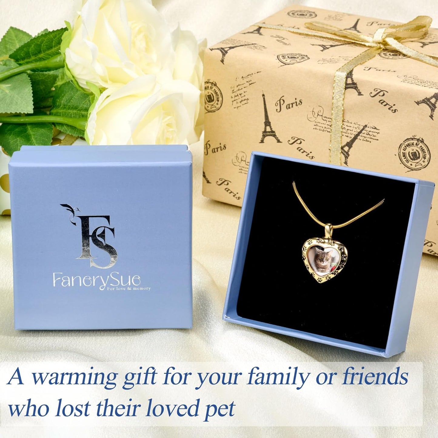 Fanery Sue Personalized Pet Ashes Necklace for Dog Cat Custom Photo&Text Pet Loss Sympathy Gift Cremation Jewelry