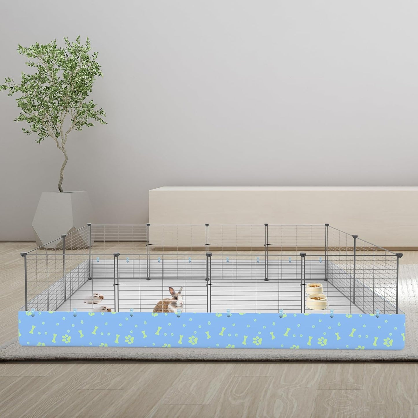 Guinea Pig Cages with Liner, 8-Sqft Small Animal Pet Playpen Indoor C&C Habitat Cage for Rabbit Puppy Hedgehog Outdoor Metal Yard Fence, 12 Panels (B011-07 cage&Liner)
