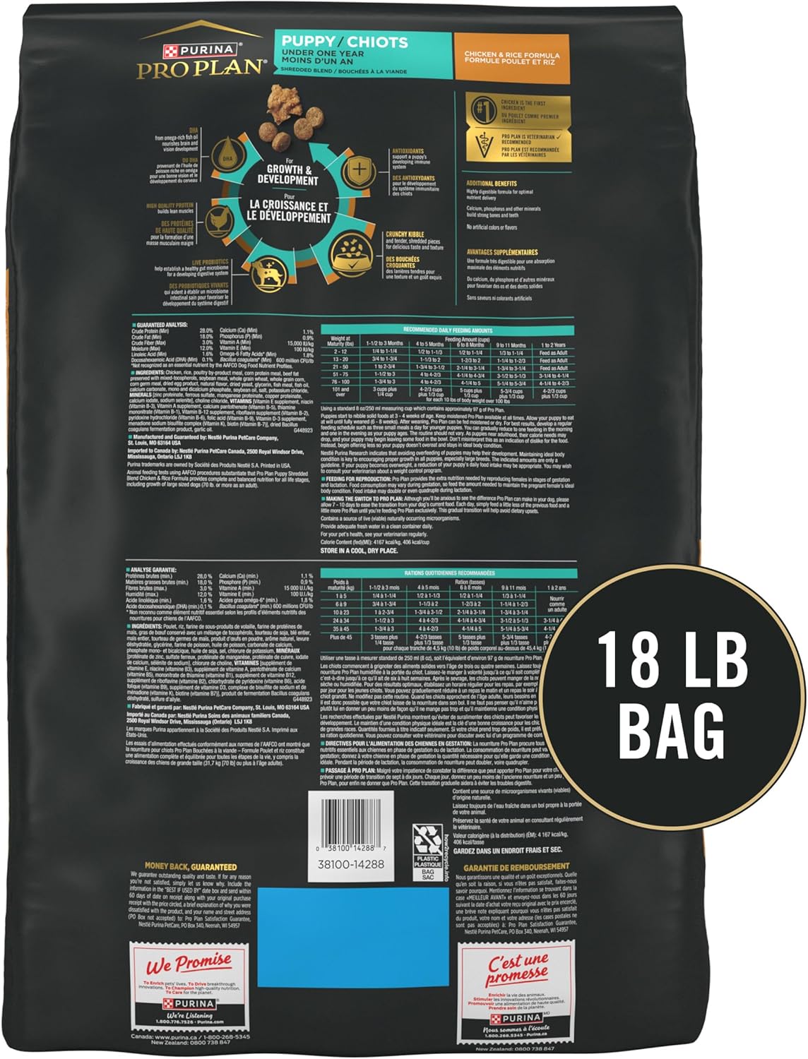 Purina Pro Plan High Protein Puppy Food Shredded Blend Chicken & Rice Formula - 18 lb. Bag