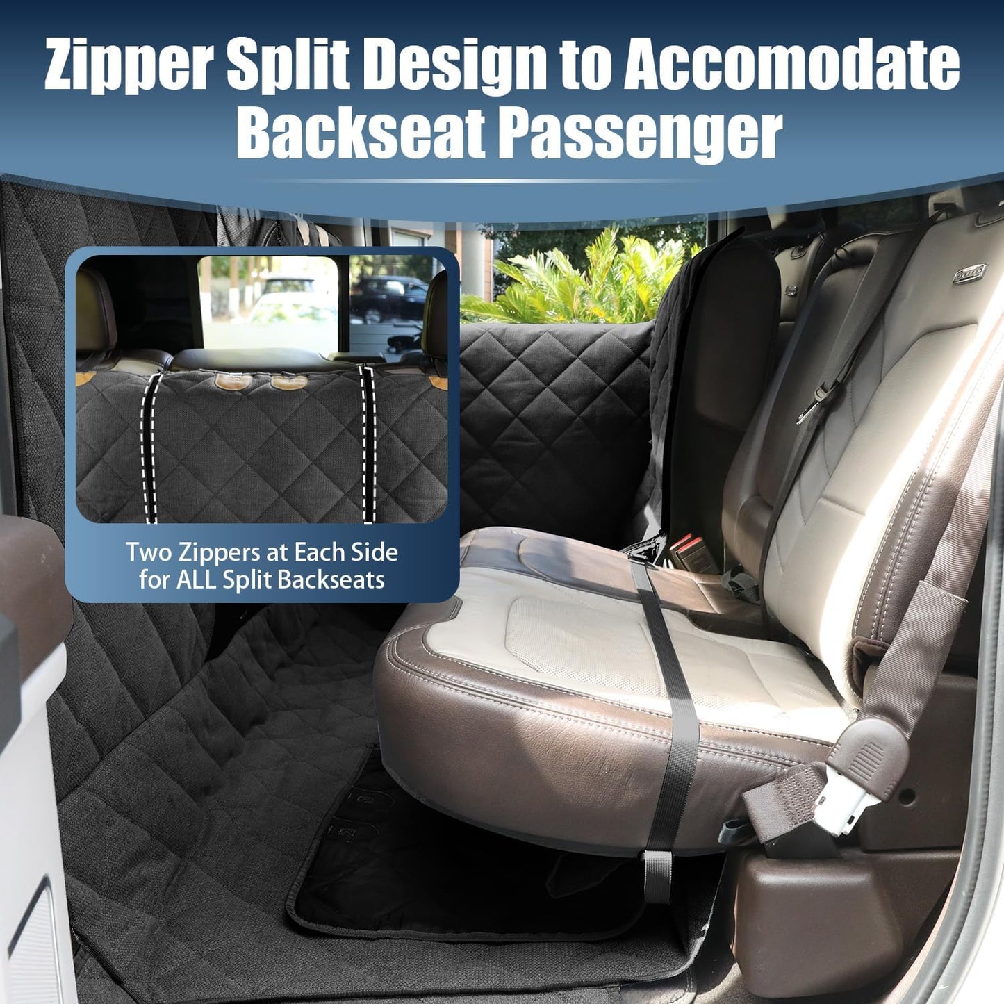 Large Back Seat Extender for Dogs, Paw-Proof & Waterproof Pet Seat Cover with Door Protection for Full-Size Crewcab Trucks, Dog Hammock Reinforced with Glass-Fiber Rods
