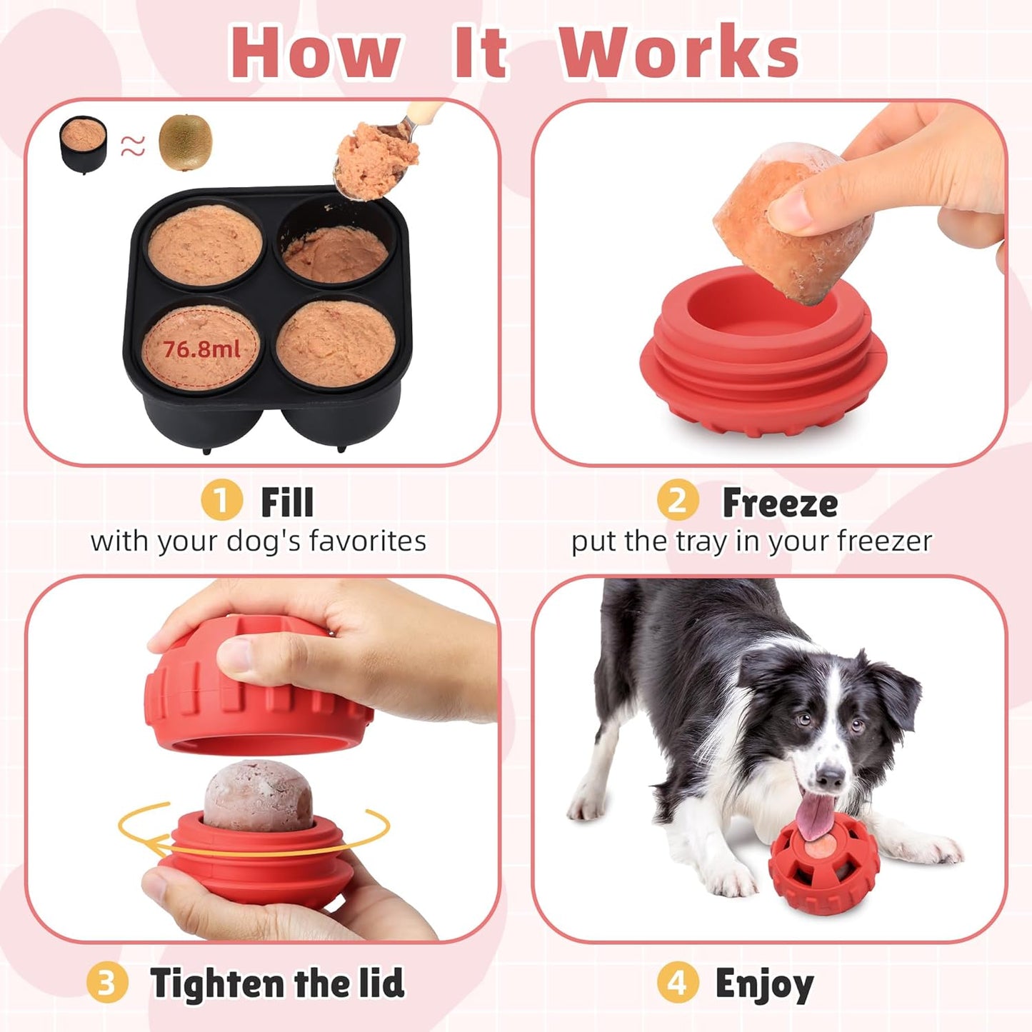 Frozen Treat Dispensing Dog Toys to Keep Them Busy,Dog Enrichment Toys for Natural Rubber-Stuffable Ball,Dishwasher Safe,Red,S