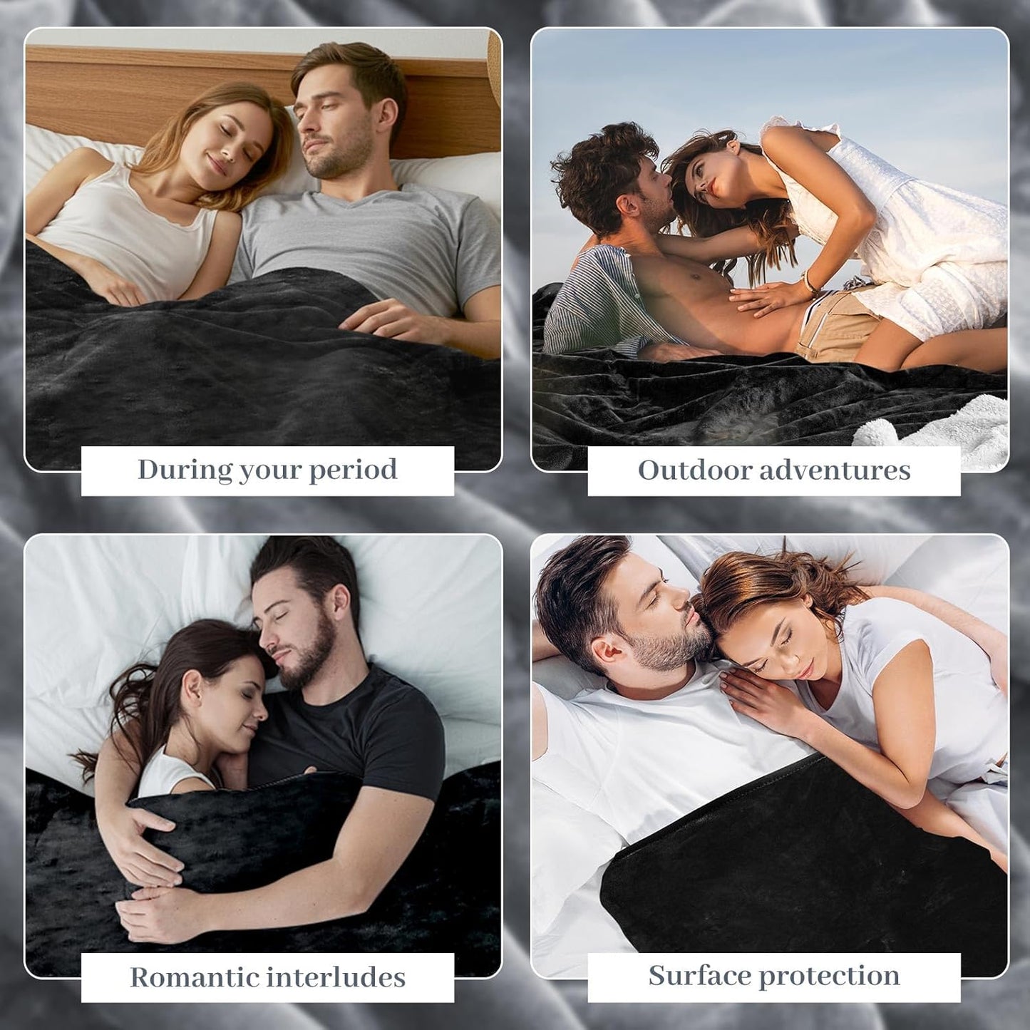 Love Black Waterproof Bed Blanket, Throw Size XS Size 45'' x 40'' Double Side Leakproof Reversible Sherpa Flannel Fleece 3 Layer Lightweight Blanket, Absorbs 18oz