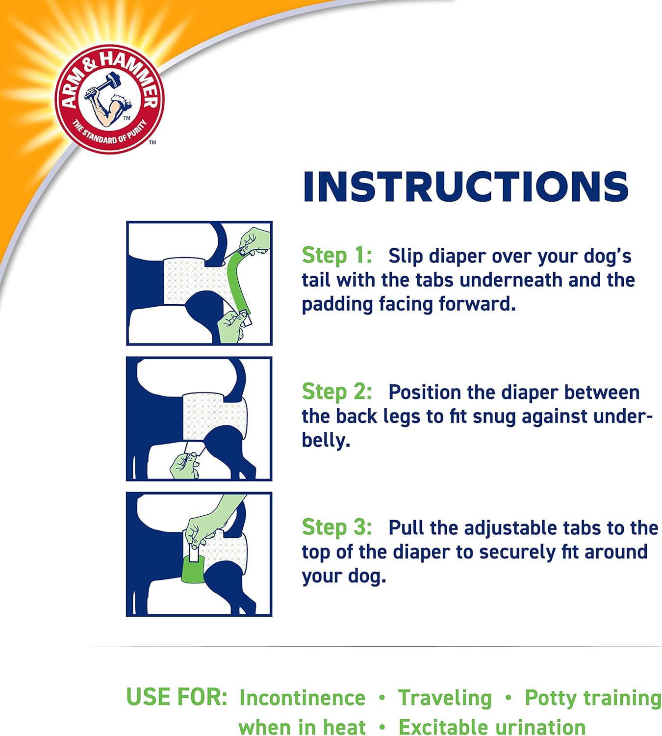 Arm & Hammer for Pets Disposable Female Dog Diapers - Adjustable, Leak Proof, Ultra Absorbent with Wetness Indicator for Urination, Dogs in Heat, Potty Training, and Incontinence, Medium, 12 Count
