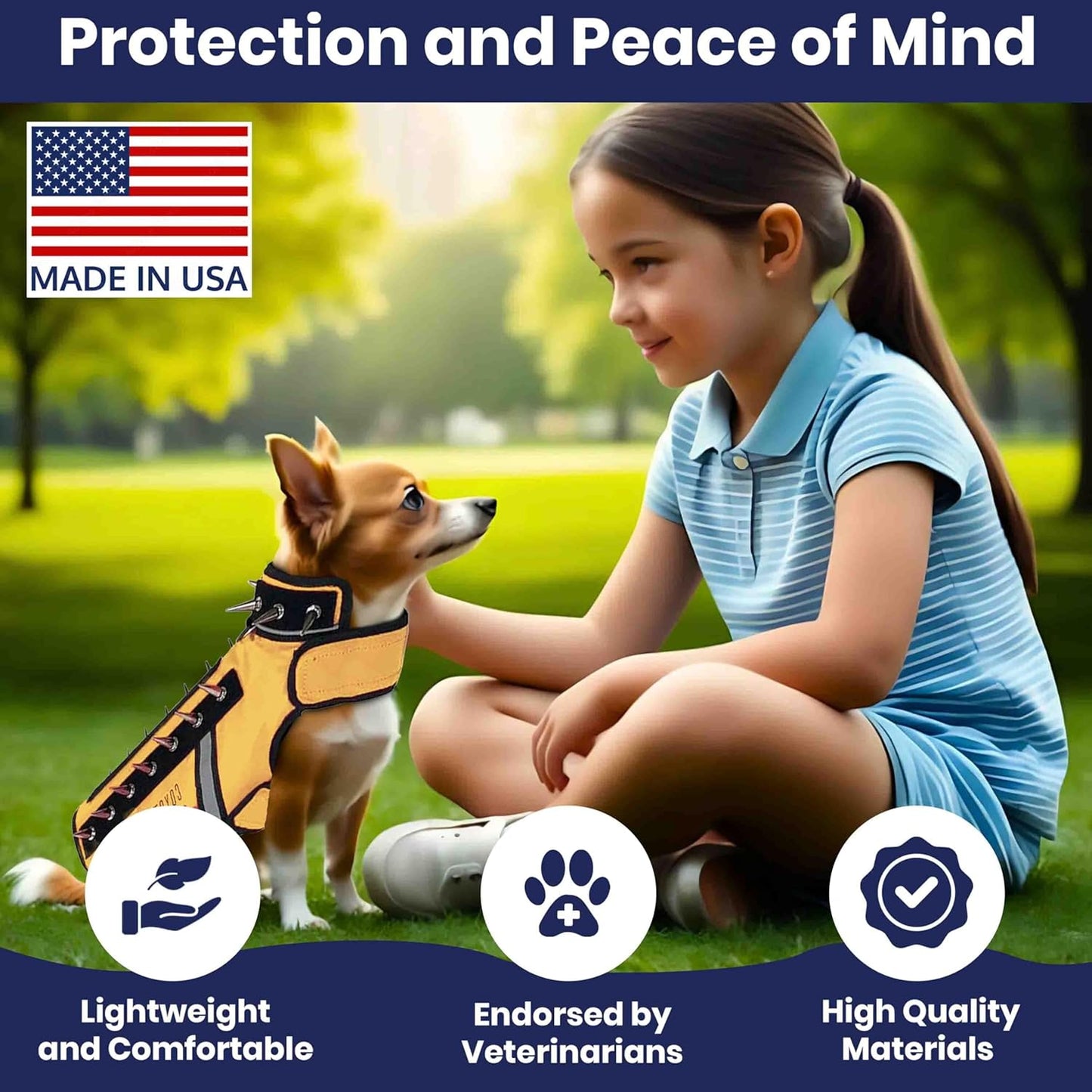 CoyoteVest SpikeVest Dog Harness Vest for Small Dogs, Reflective Dog Vest with Spikes to Shield Your pet from Coyotes, Raptor and Animal Attacks, Anti Hawk Vest, Made in USA (XS-Yellow)