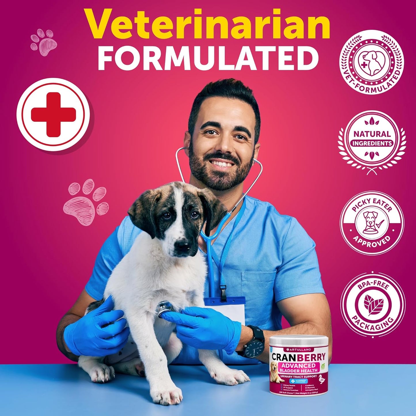 Dog UTI Treatment - Cranberry Supplement & Bladder Control for Dogs - Urinary Tract Infection Incontinence Pill, Bladder Stones - UTI Medicine Treats - 120 Soft Chews for Kidney Support with Fish Oil