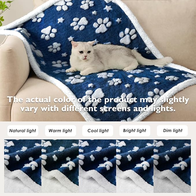 Waterproof Blanket for Dog Cat or Adult, Cute 3D Textured Paw Dog Blanket for Bed Couch Sofa, Soft Liquid Pee Proof Pet Furniture Protector, 50"x60", Navy Blue