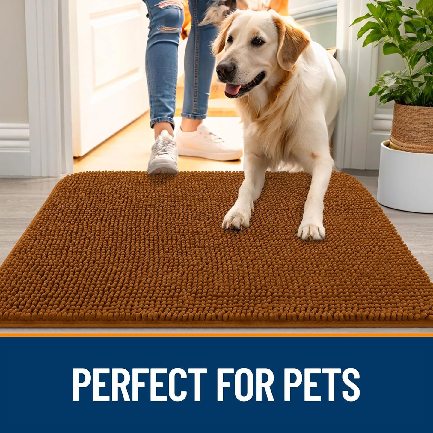 OLANLY Dog Door Mat for Muddy Paws 36x24, Absorbs Moisture and Dirt, Absorbent Non-Slip Washable Doormat, Quick Dry Chenille Mud Mat for Dogs, Entry Indoor Entryway Carpet for Inside Floor, Ochre
