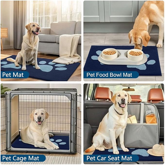 Buganda Dog Door Mat for Muddy Paws, Absorbent Dirt Trapper Washable Indoor Doormats, Non Slip Low-Profile Mud Mat for Dogs, Front Entrance Doormat for Inside Floor (48x30 Inches, Dark Blue)