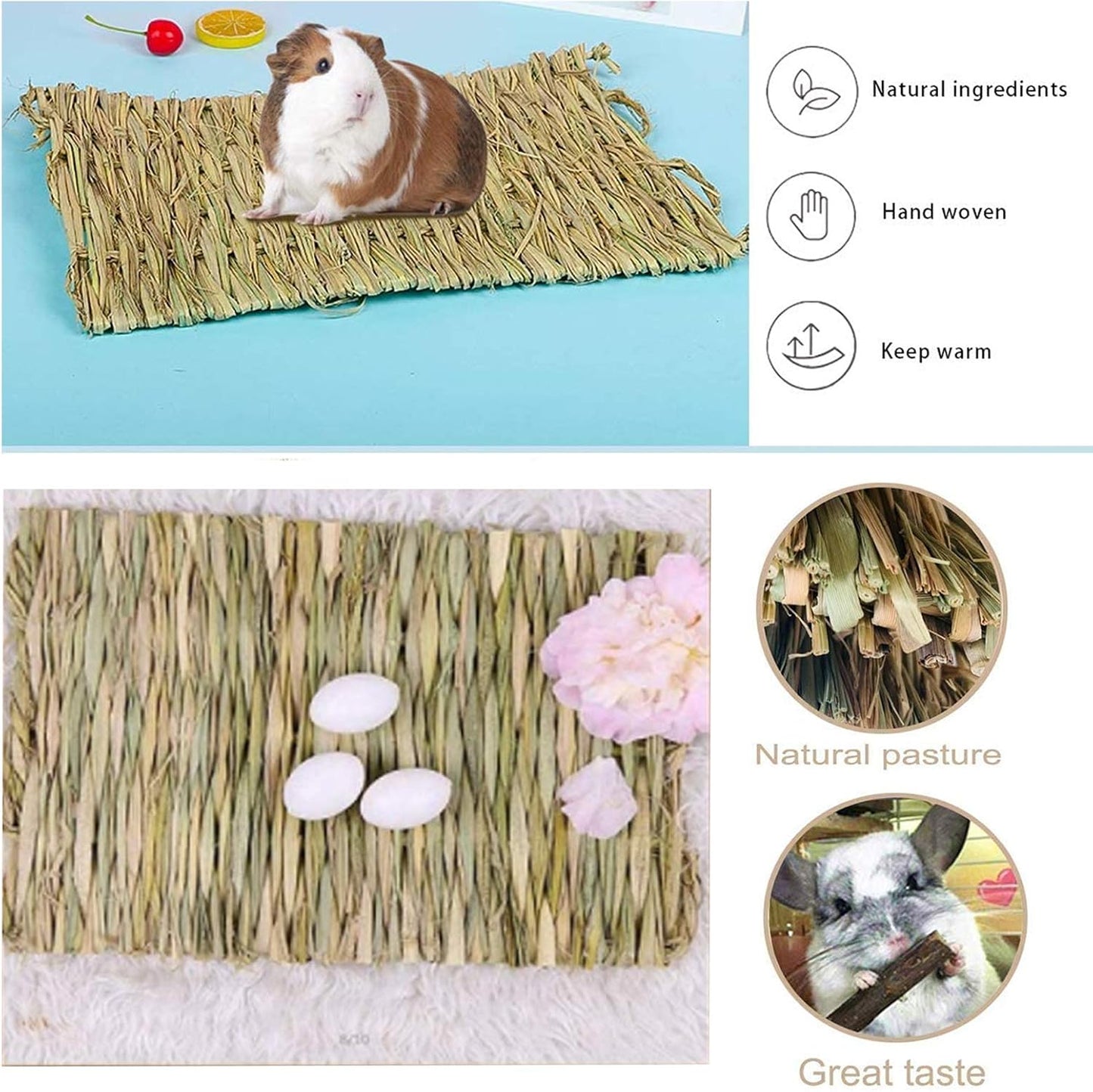 Hamiledyi Bunny Grass House with 2 Grass Mat and Play Balls Foldable Toy Hut for Rabbit, Squirrels, Guinea Pigs Play and Sleep Edible Grass Hideaway