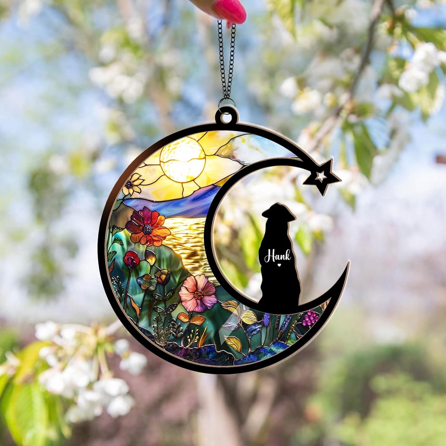 Personalized Dog Memorial Suncatcher – Custom Up to 3 Pet Names, Breeds & Background, Dog Remembrance Keepsake, Sympathy Gift for Dog Loss