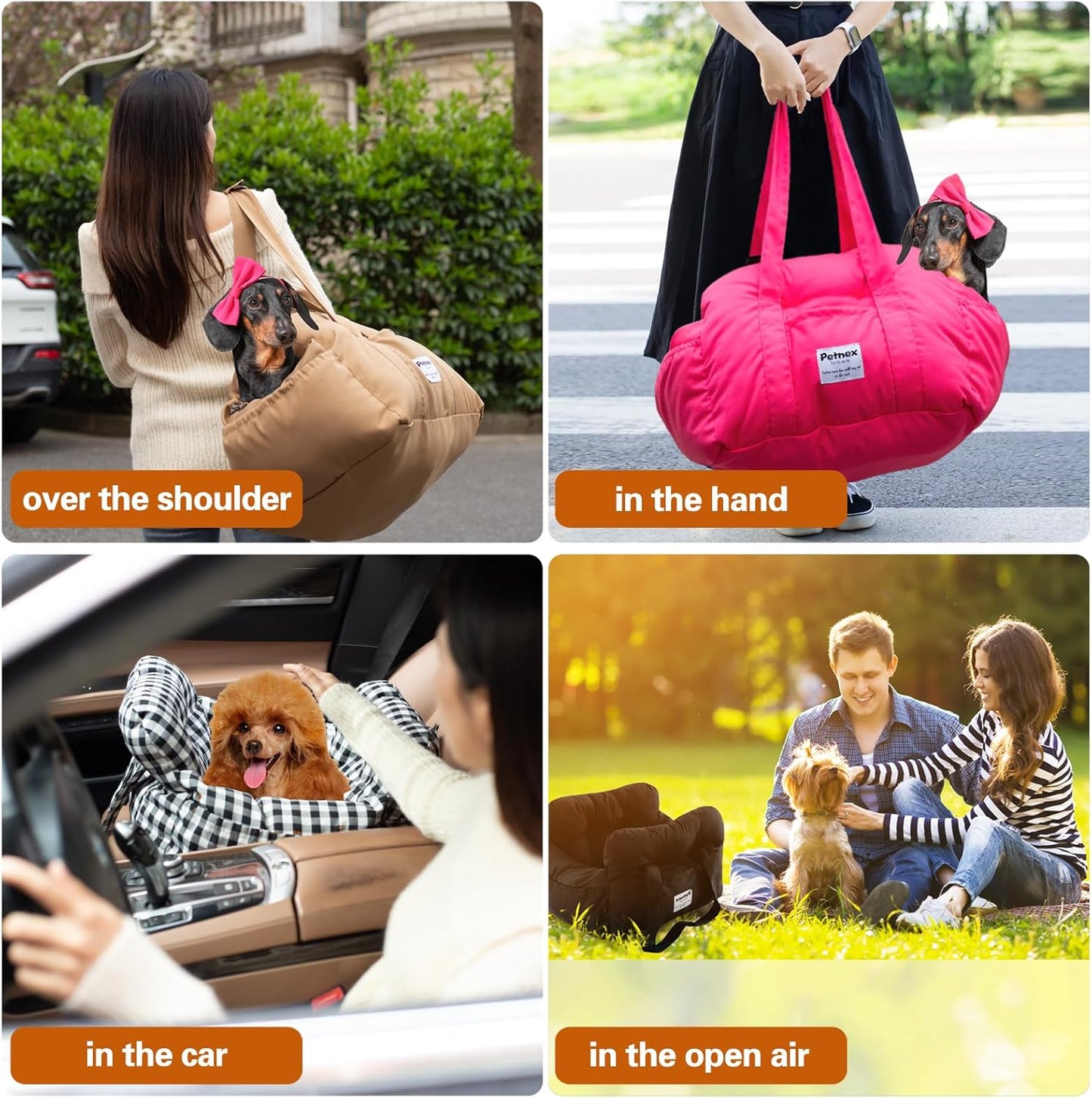 Dog Car Seat for Small Dogs, Portable Puppy Car Seat of Easy Installation, Fashionable Pet Carrier Bag with Large Pockets, Machine Washable Dog Booster Seat (Checkered Khaki)