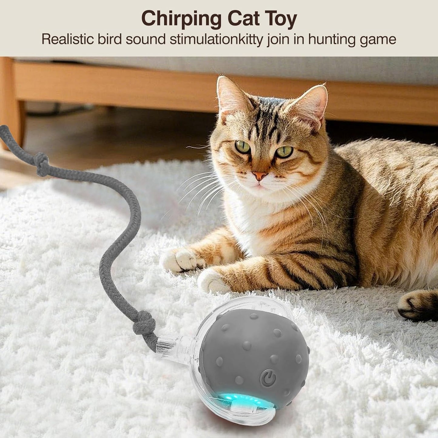 Electric Interactive Cat Toy Ball - Automatic Rolling Silicone Cat Toys for Indoor Cats, Durable Chew-Proof Motorized Kitty Ball with LED Light, Fun Exercise Toys for Bored Kittens(Grey)