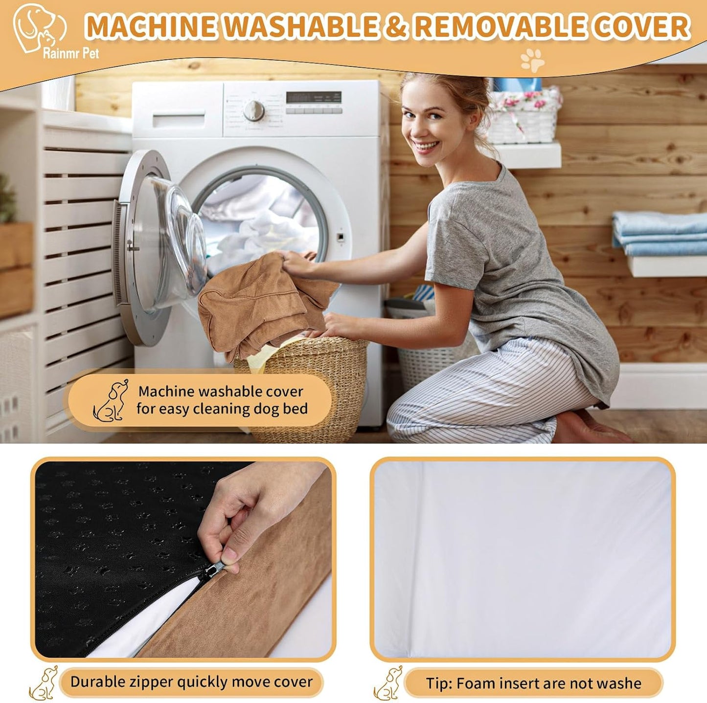 Orthopedic Dog Beds for Large Dogs, Memory Foam Dog Beds with Waterproof Liner, Chew Proof Microsuede Cover, Removable and Washable, Nonskid Bottom, 48"x30"x7" Khaki