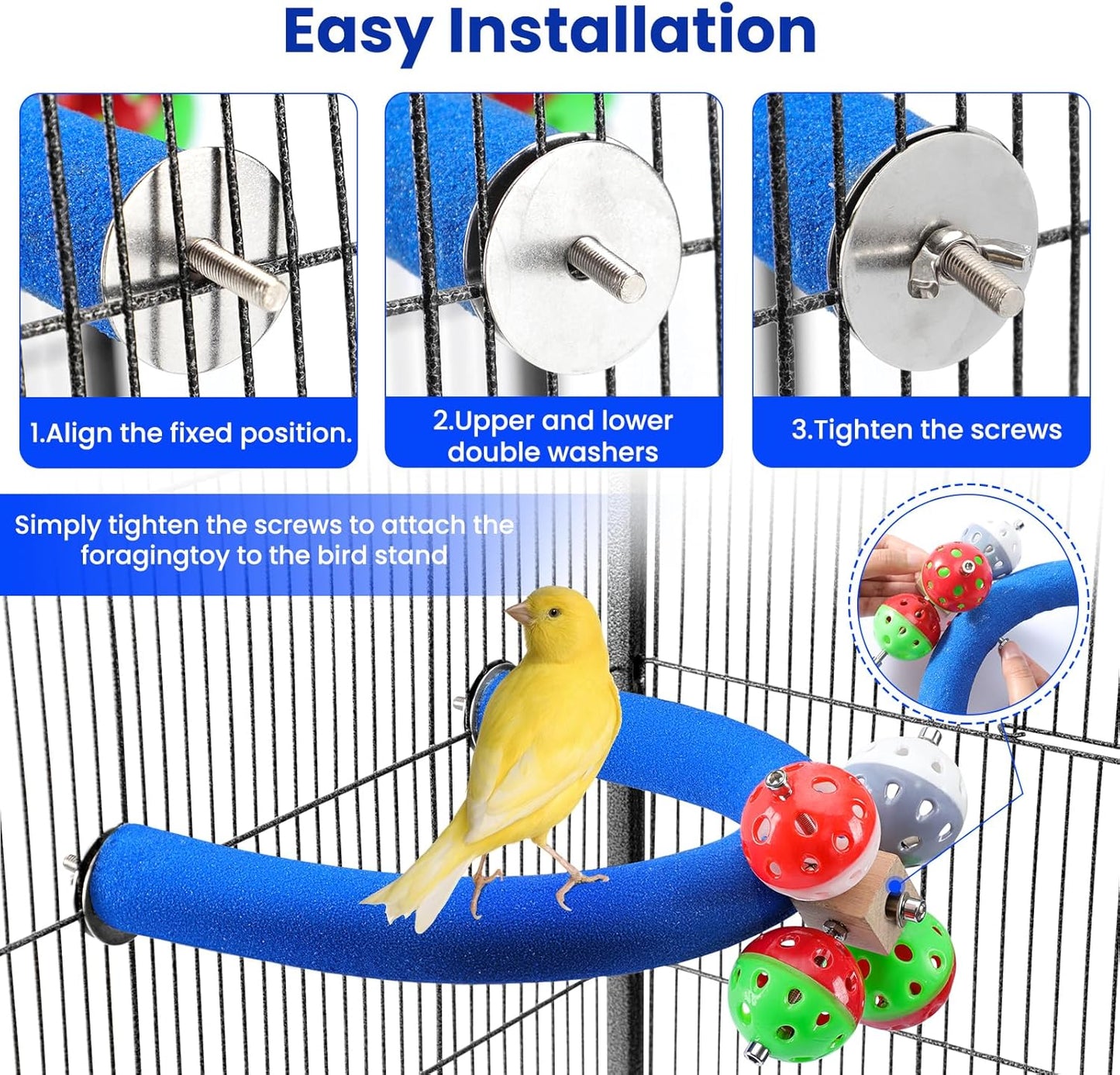 U Shape Parrot Perch Stand Toy Bird Platform Sand Paw Grinding Clean Stick Exercise Conure Budgie Cockatiel Cage Accessories (Blue-Rotate)