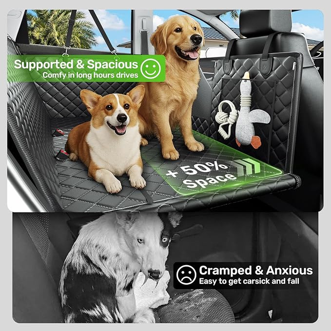 Zanch 2025 Upgraded Dog Car Seat Cover, 400 lbs Heavy Duty Hard Bottom, Waterproof & Anti-Scratch Back Seat Protector, Nonslip Pet Hammock Extender for Large Trucks, SUVs, Vans, XL-Black