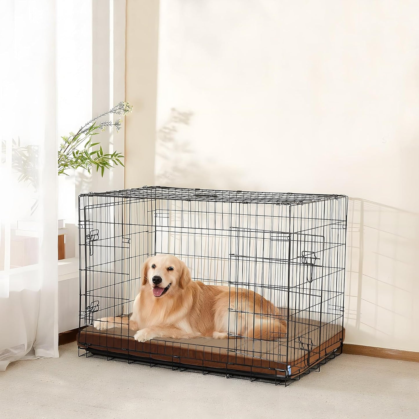 Dog Bed for Large Dog - Orthopedic Pet Beds with Memory Foam, Waterproof Removable Washable Cover with Non-Slip Bottom, Khaki, 35" L x 23" W x 3" H