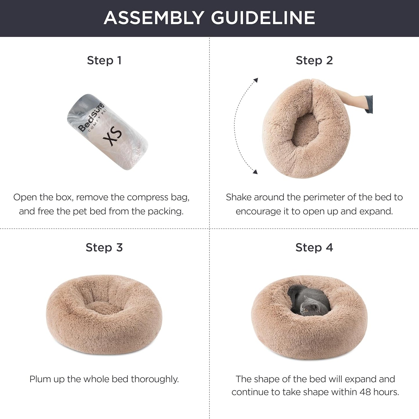 Bedsure Calming Dog Bed for Large Dogs - Donut Washable Large Pet Bed, 36 inches Anti-Slip Round Fluffy Plush Faux Fur Dog Bed, Fits up to 80 lbs Pets, Black