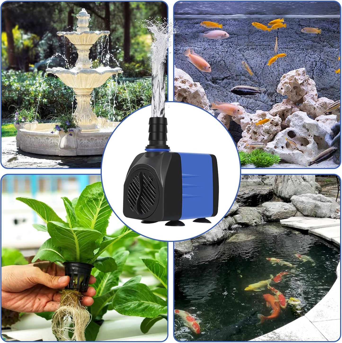 AQUANEAT Fountain Pump, 480 GPH Submersible Water Pump with 5 ft Tubing, for Aquarium Fish Tank, Pet Water Fountain, Hydroponics, Pond Waterfall