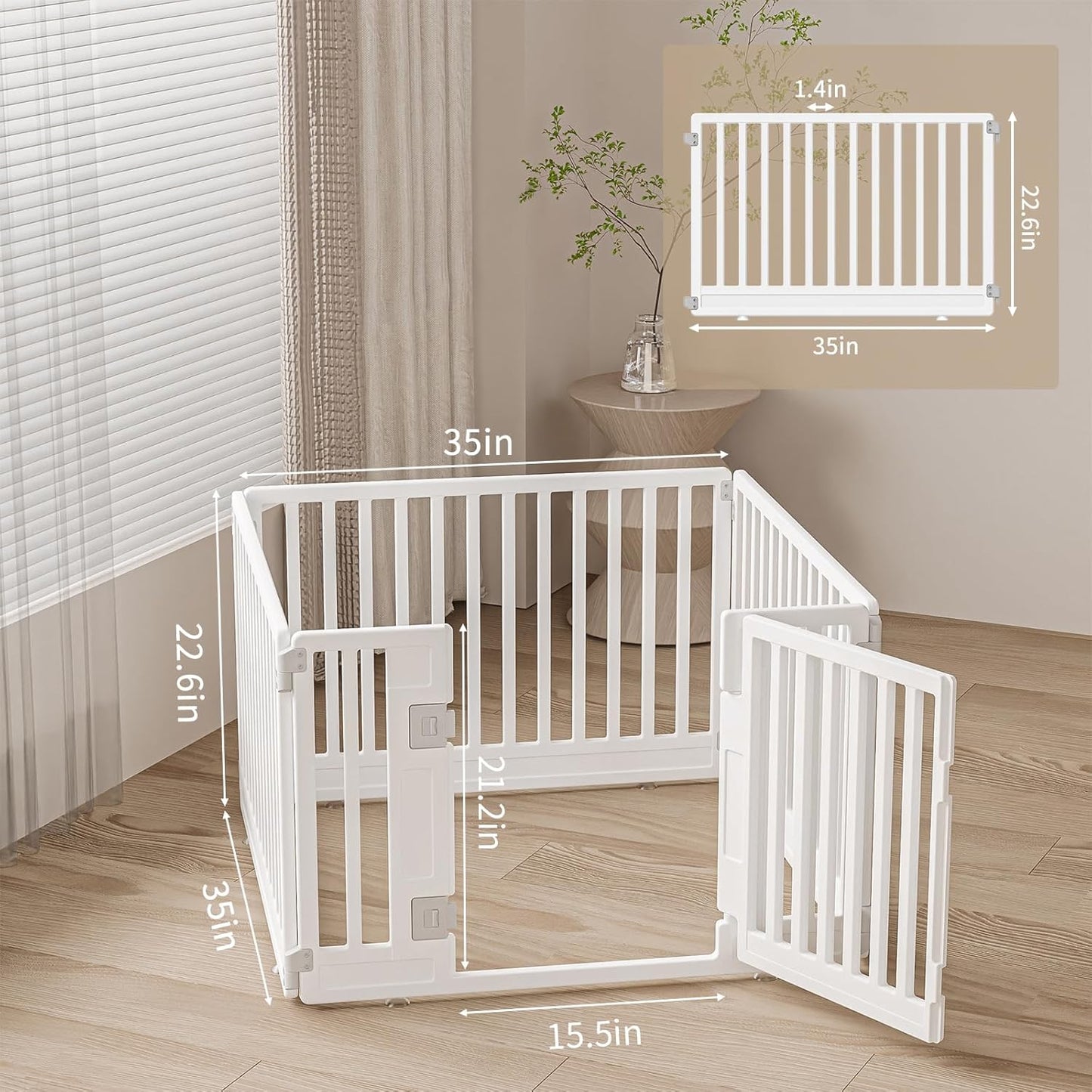 Pet Playpen with Door Dog Playpen Foldable Puppy Playpen for Puppies and Small Dogs 4-Panels Easy Assemble Easy Storing for Indoor and Outdoor, Garden Fence, Garden Border Fence (4 Panels)