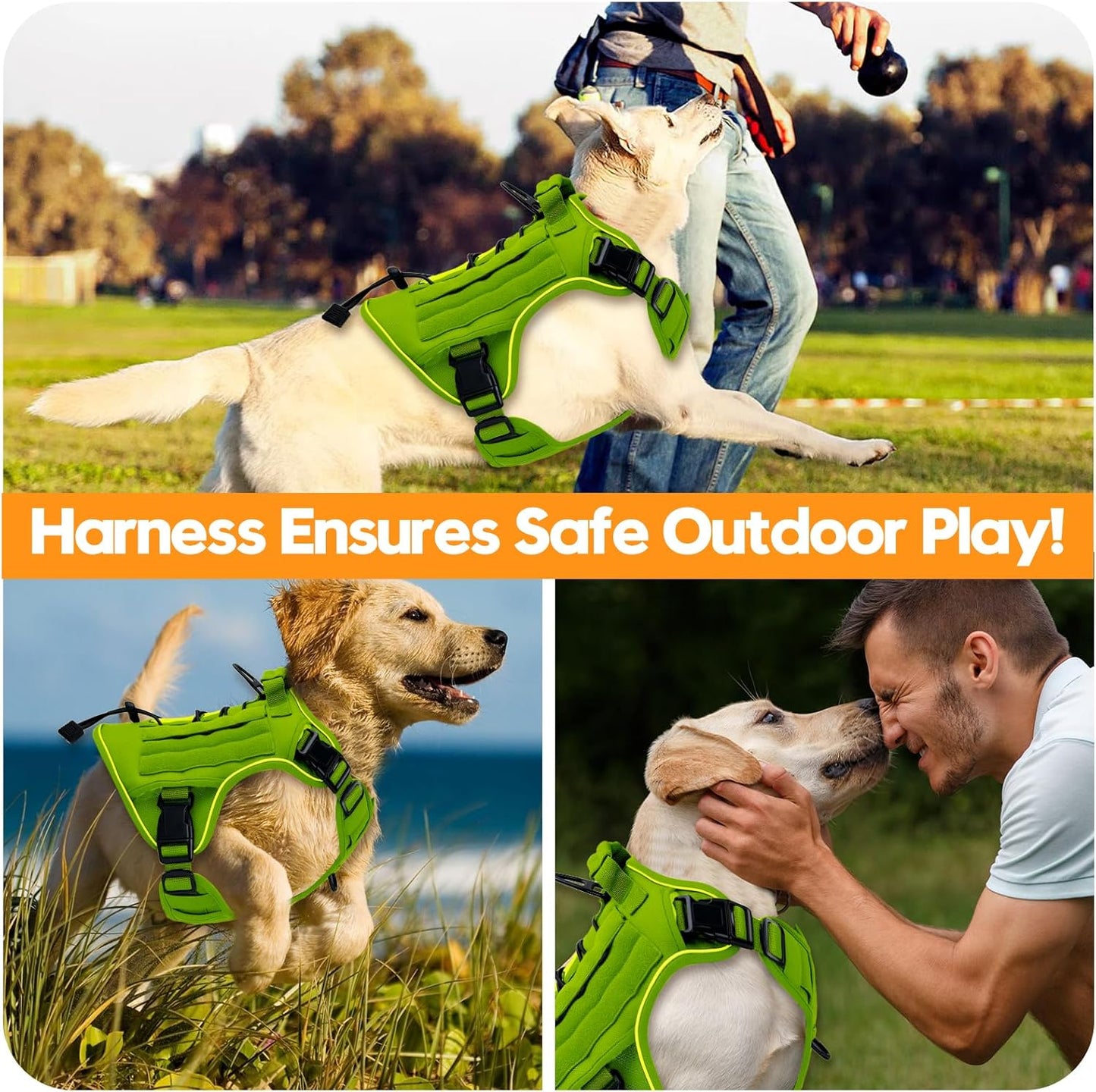 Heavy-Duty Tactical Dog Harness for Large Dogs, No Pull Adjustable Reflective Pet Vest with Molle System, K9 Military-Grade Control for Service Training, Outdoor & 10+ Breeds, Wild Lime, X-Large