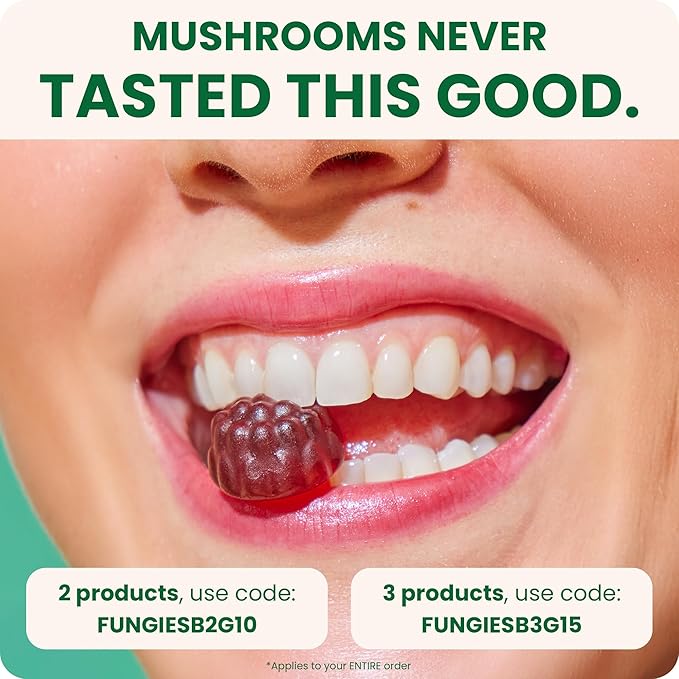 Fungies Multi Mushroom Gummies for Men & Women - Mushroom Supplement Includes Lion’s Mane, Cordyceps, Reishi, Chaga, Shiitake, Maitake & Turkey Tail - Gelatin-Free, Gluten-Free & Vegan Gummy Vitamins