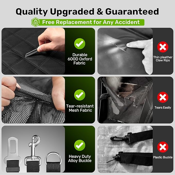 Zanch 2025 Upgraded Dog Car Seat Cover, 400 lbs Heavy Duty Hard Bottom, Waterproof & Anti-Scratch Back Seat Protector, Nonslip Pet Hammock Extender Cars, SUV, Trucks, Standard-Green