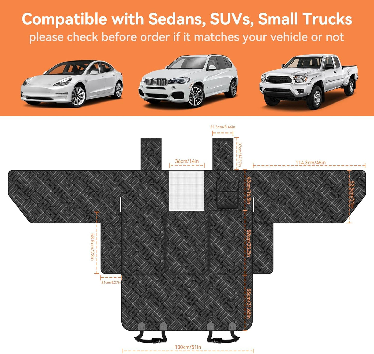 Dog Car Seat Cover for Back Seat- Heavy Duty Waterproof- Hard Bottom Backseat Extender Fits Sedan SUV & Small Truck, Full Coverage for Doors, Rear Seats & Front Headrests