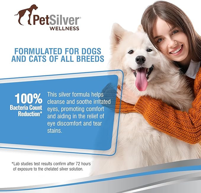 PetSilver Eye Drops for Dogs and Cats - Natural Dog Eye Wash - Relief for Inflammation & Irritation - Pet Eye Cleaner and Tear Stain Remover - Patented Silver Formula - Made in The USA - 4 fl oz
