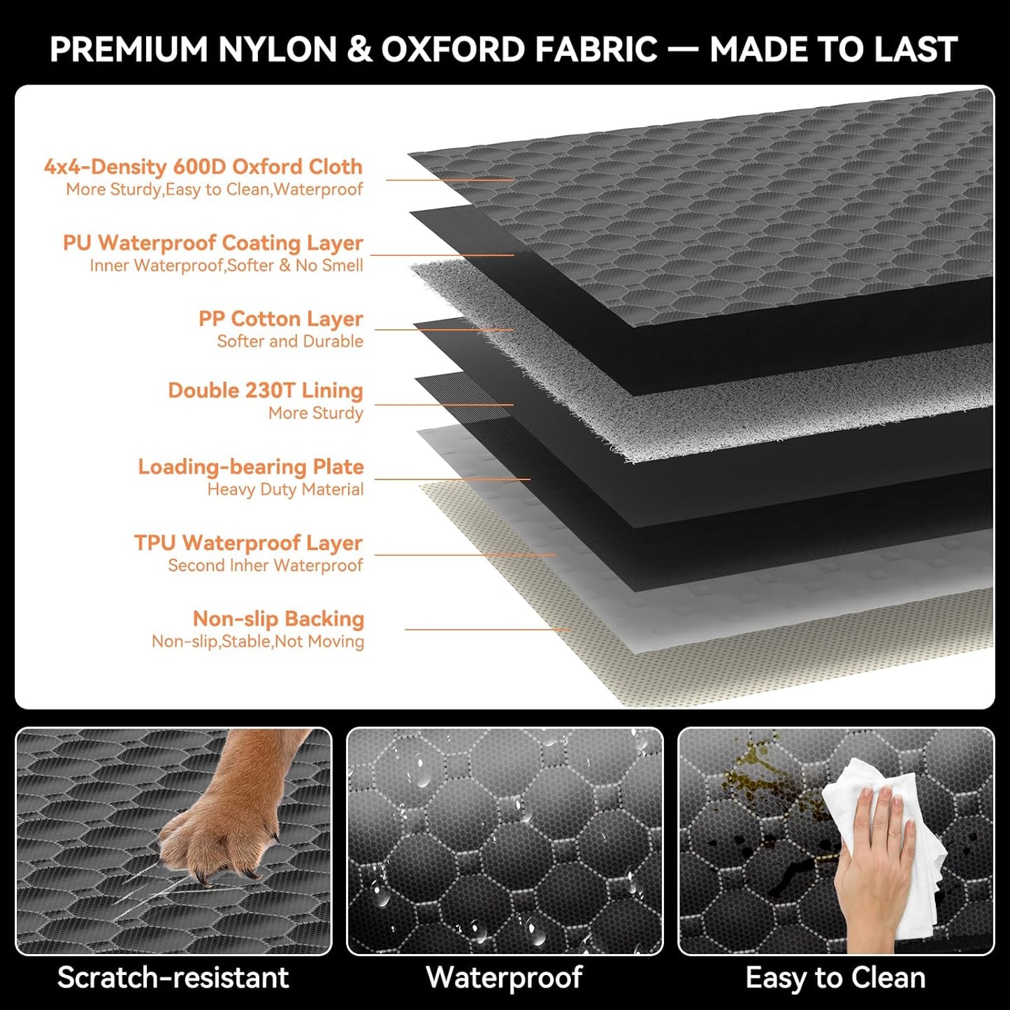 Dog Car Seat Cover for Back Seat, Waterproof Back Seat Extender for Dogs with Door & Headrest Protector, Hard Bottom Hammock Holds 420lbs, Non-Slip Pet Travel Bed for Cars SUVs Small Trucks