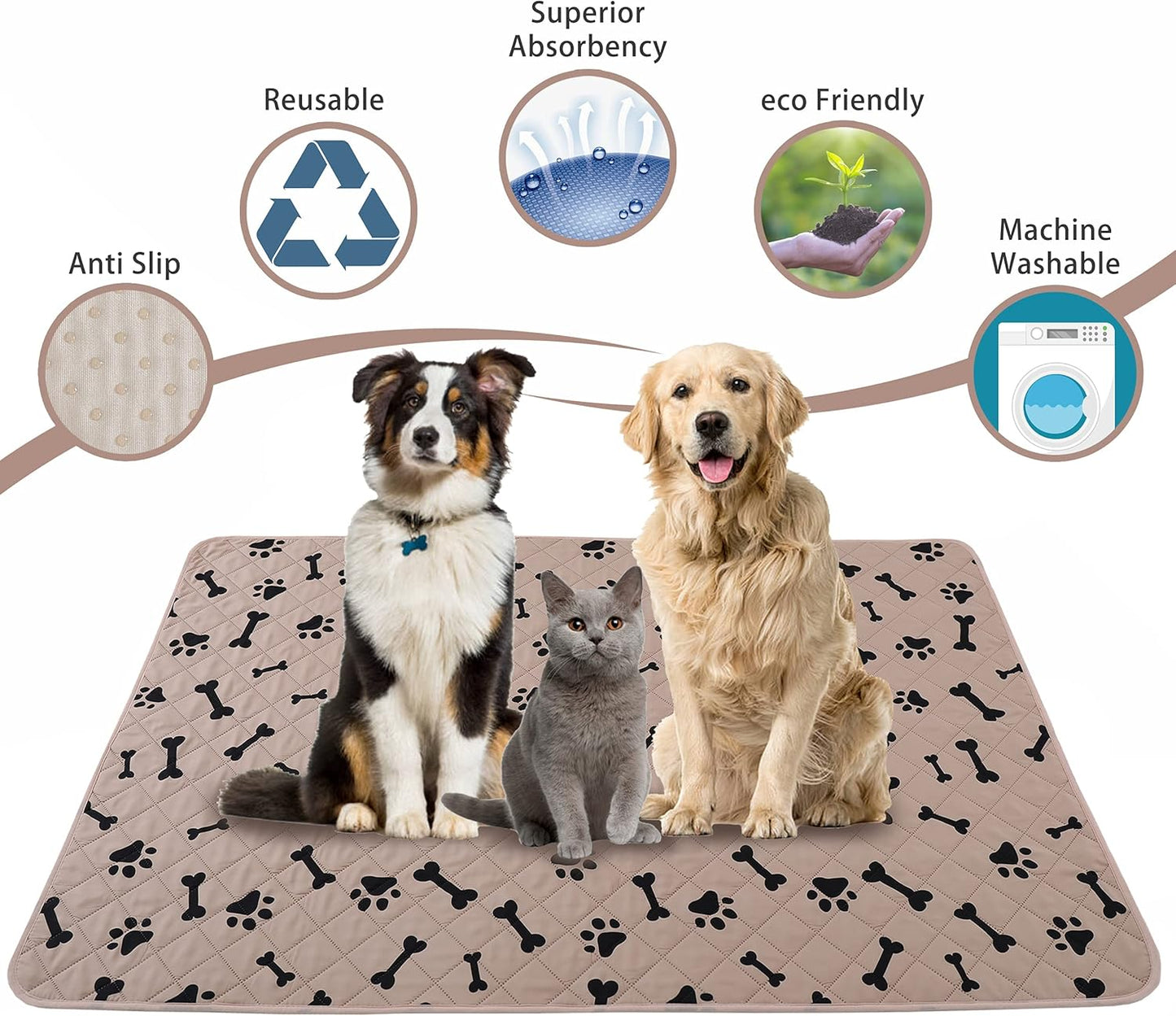 Dog Crate Pee Pads - Wahable Dog Rugs Non-Slip Puppy Pads for Small Dogs, Water Absorb Training Pads (2727 Beige)