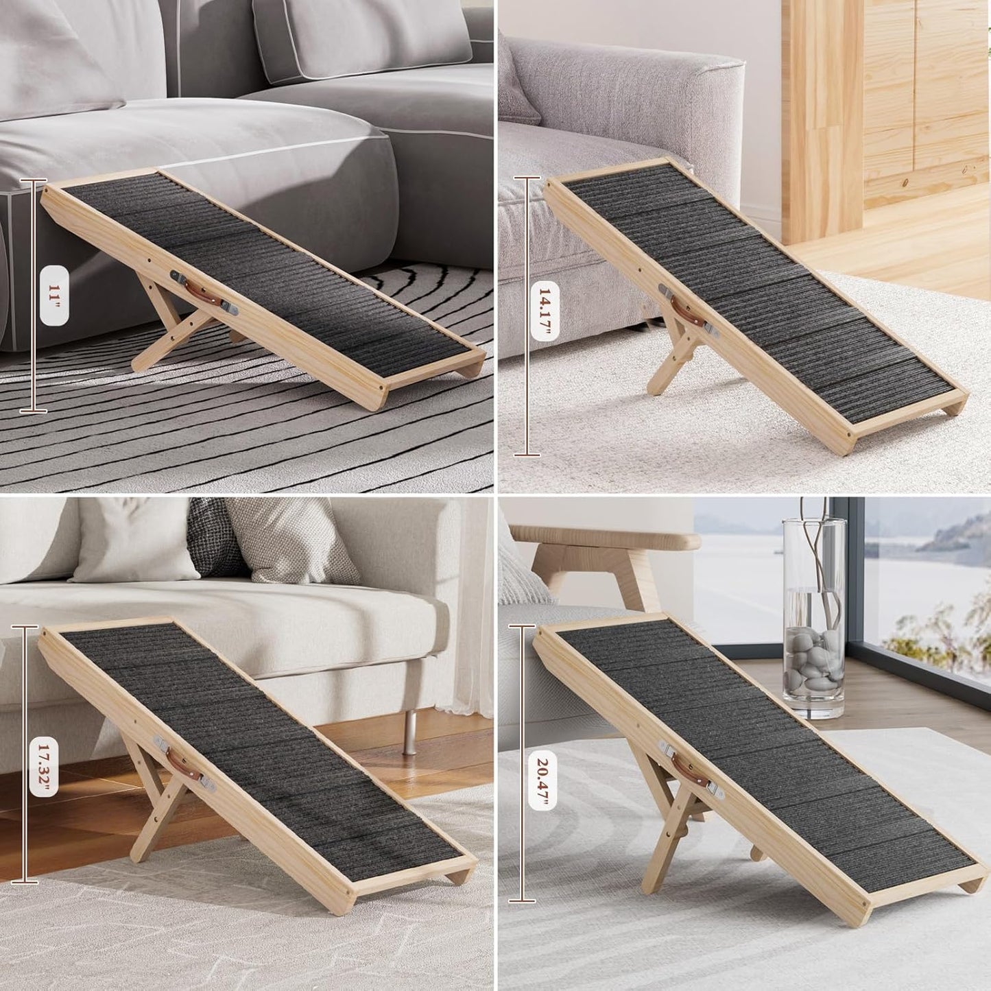 Dog Ramp for Couch, Wooden Pet Ramps 39.37" Long Adjustable 11"-20.47" Folding Puppy Ramps with High Traction Mat, Dog Stairs for Small & Medium Older Dogs & Cats, up to 150lbs