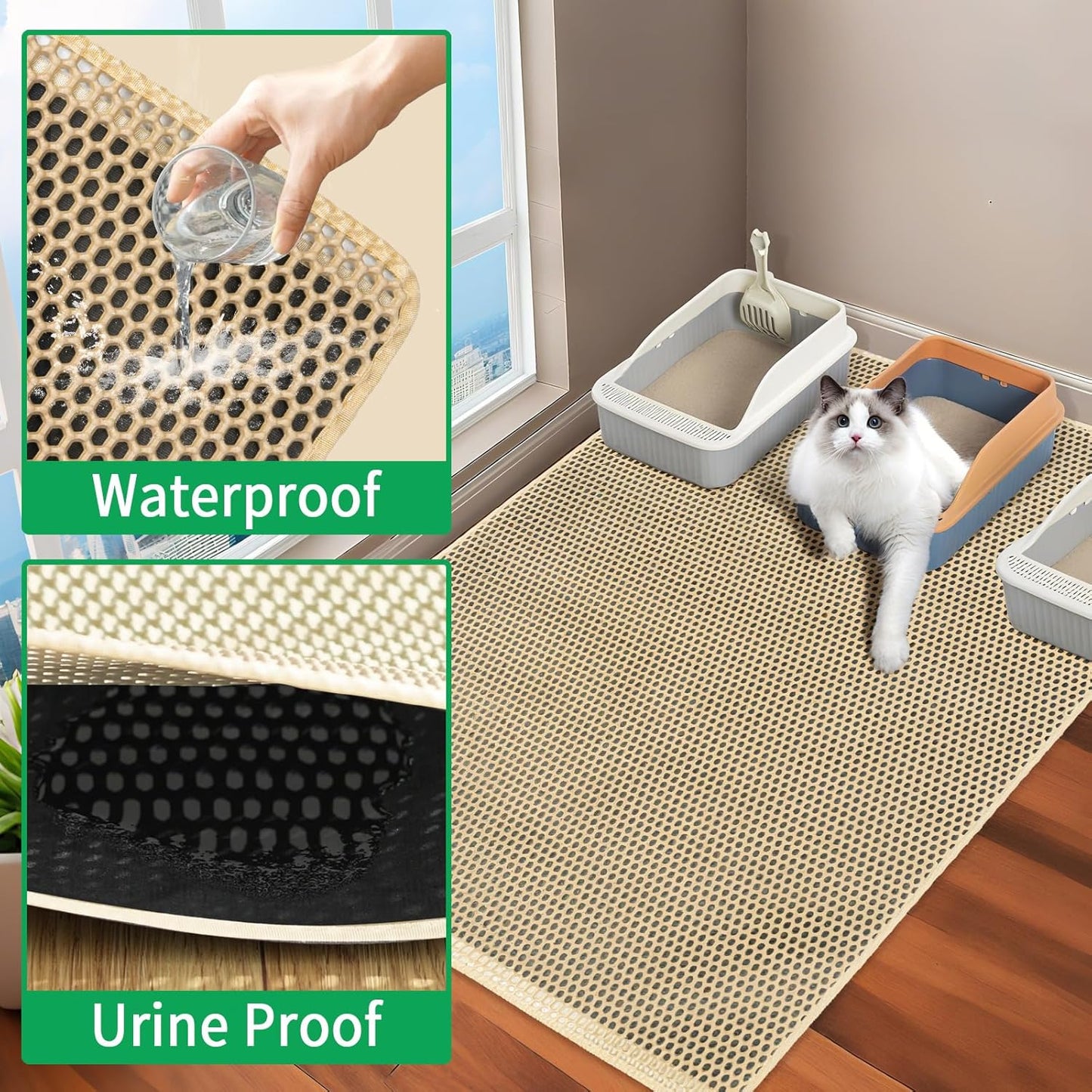 GRELY XL 47 x 28 Extra Large Double Layer Cat Litter Mat, Kitty Box Mat, Waterproof Urine Proof Non-Slip Cats Rug for Pet,Litter Trapping Mat