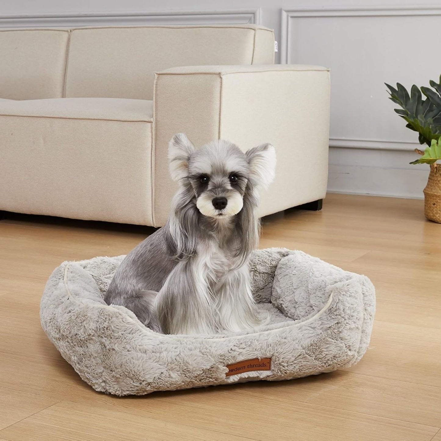 Modern Threads Ultra Soft Plush Pet Bed for Small and Medium Dogs with Elegant Texture and Stylish Design, Grey