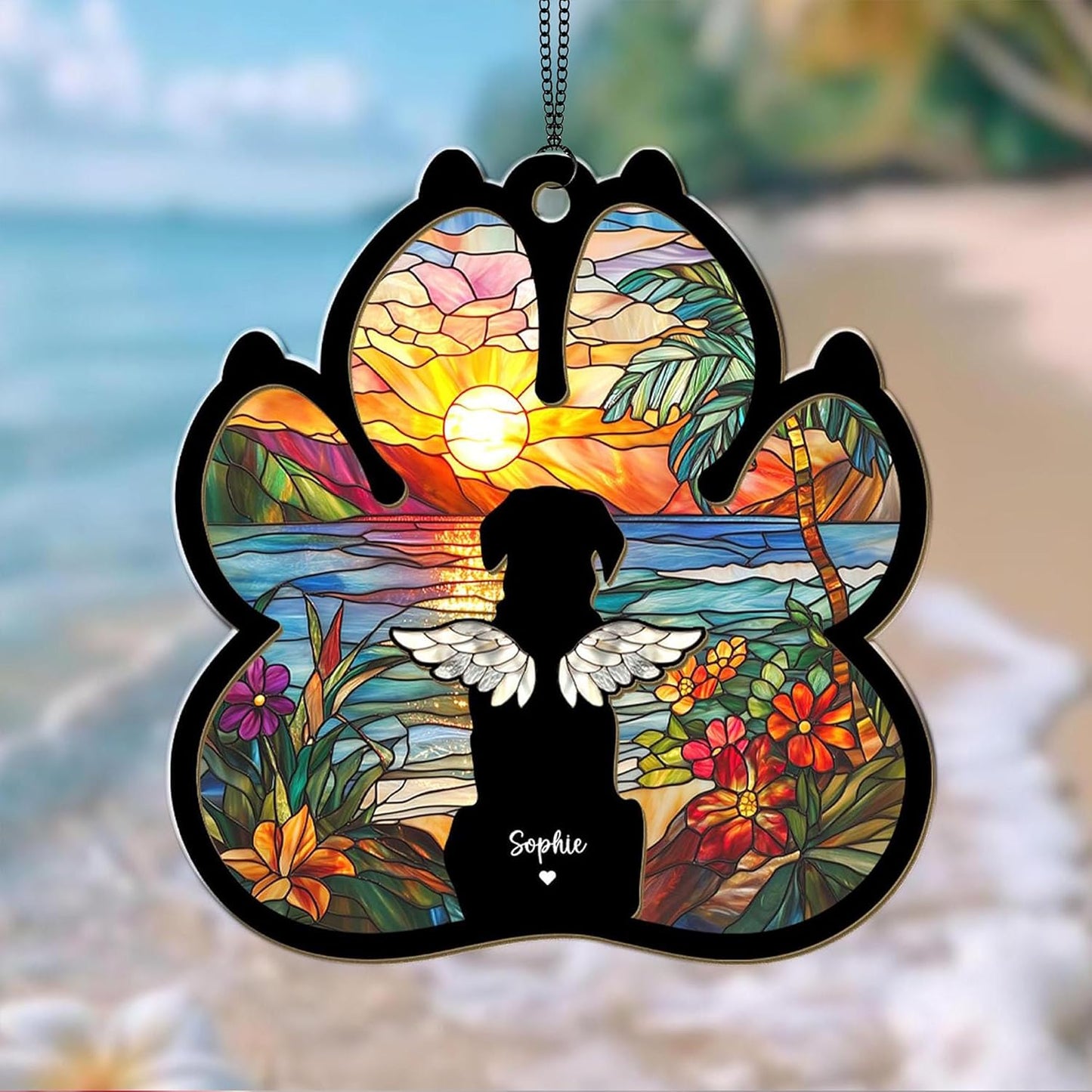 Personalized Dog Paw Memorial Suncatcher – Custom Multiple Pet with Names, Breeds, and Background Options, Dog Loss Sympathy Gift, Pet Remembrance Keepsake