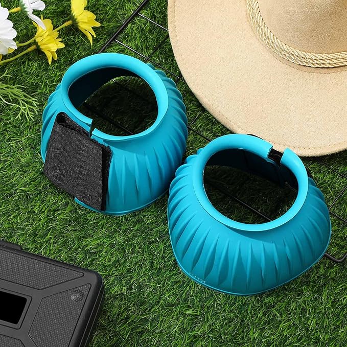 Abbylike Horse Bell Boots Protect Against Hoof Impact Trauma Rubber Bell Boots Horse Care for Turnout No Rub Design Comfort Quick Wrap Hook and Loop