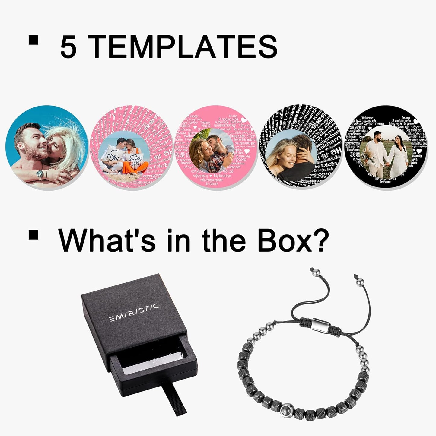 EMIRISTIC Custom Photo Bracelet - Personalized Picture Natural Stone Cuban Chain Bracelet - Any Special Day Gifts