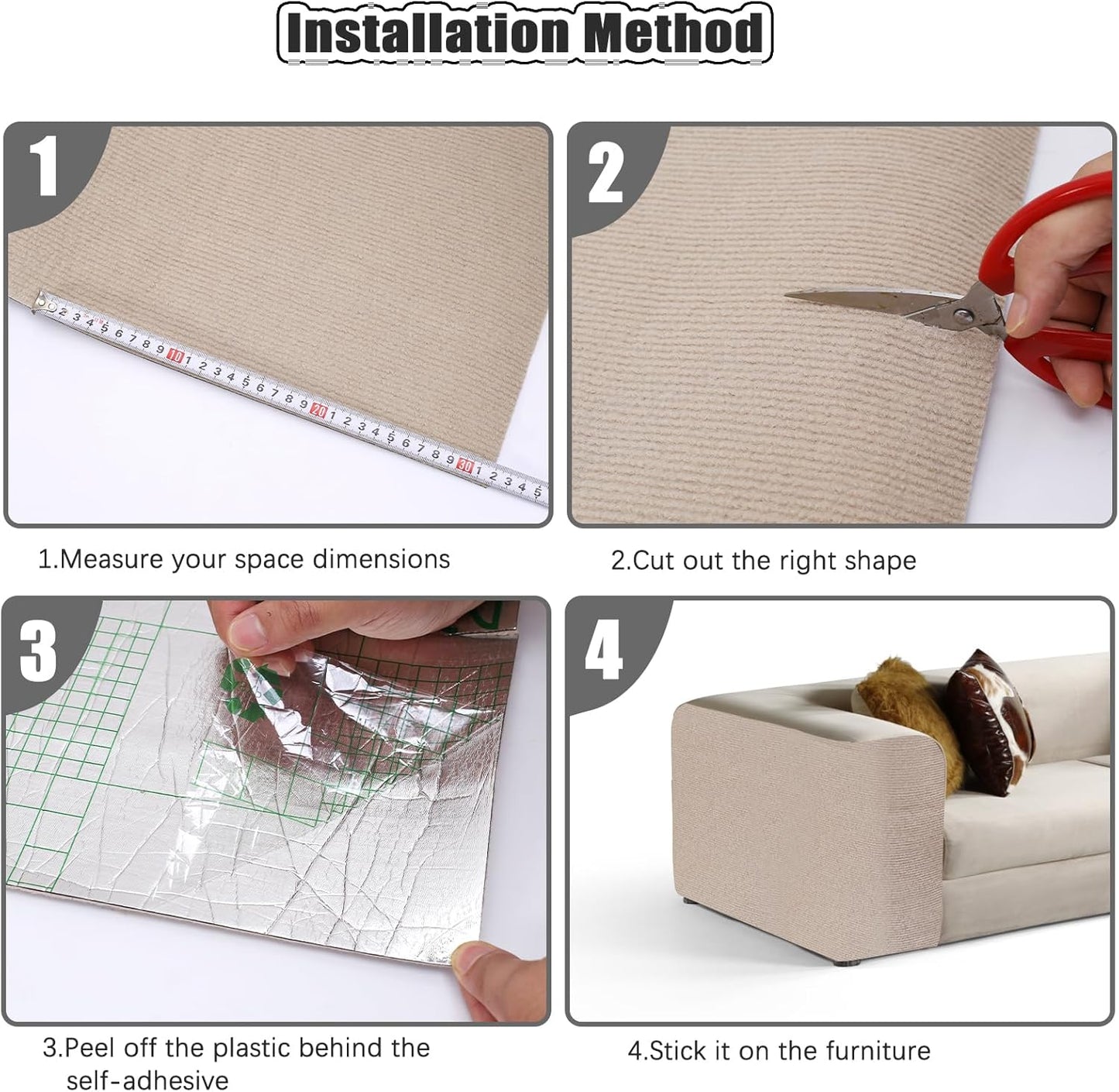 Large 118.1"x15.8" Cat Scratching Mat - Carpet with Self-Adhesive Trimmable-Adhesive Carpet, Cat Scratch Furniture Protector Replacement for Cat Tree Shelf Shelves Couch Furniture DIY Protector