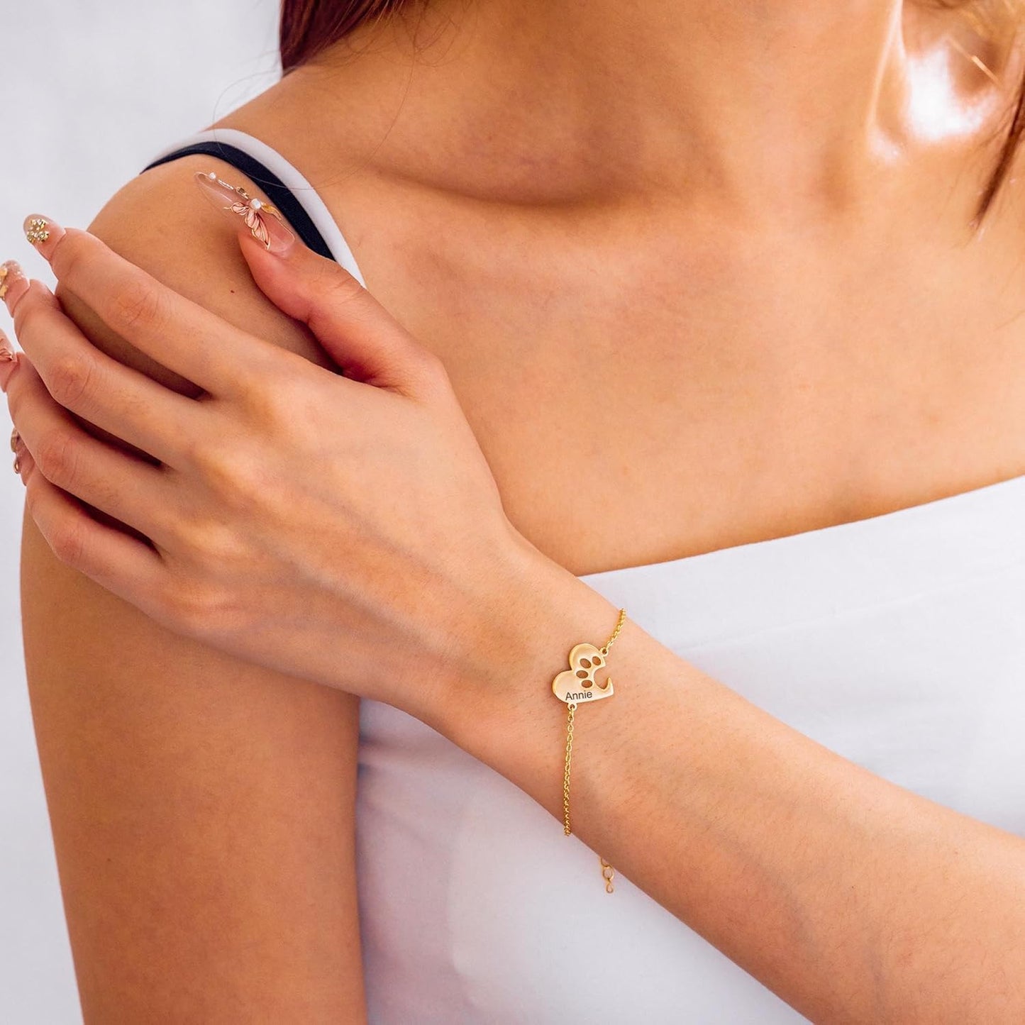 Personalized Pet Name Bracelet Dog/Cat Paw Bracelet Animal Friendly Jewelry Custom Pet Lover Gift Photo Projection Bracelet for Women Mom