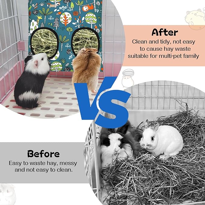 3 Pcs Rabbit Hay Feeder Bag, 2-Hole Hanging Hay Feeder Guinea Pig Hay Bags Washable Bunny Hay Bag for Rabbits Chinchillas Hamsters Small Pets and Animal (11.8"×8.7")