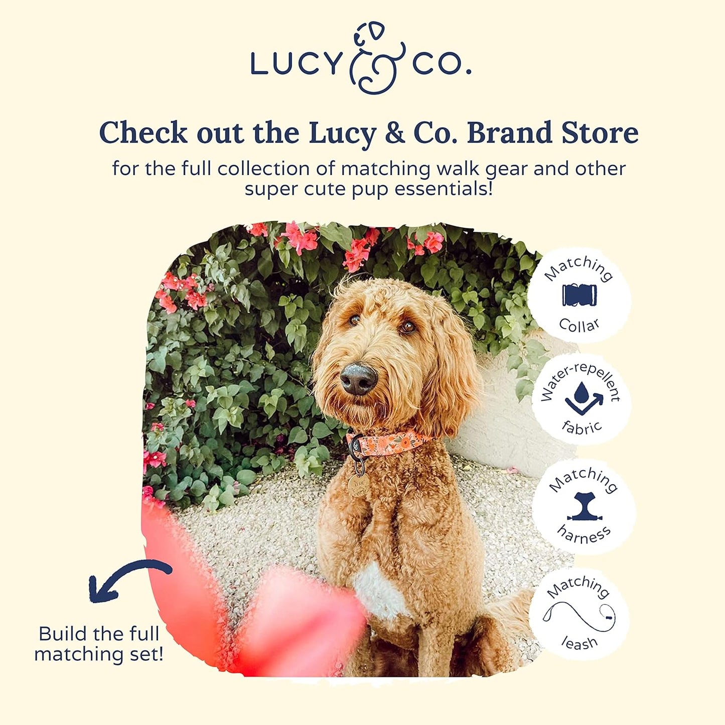 Lucy & Co. Posy Pink Dog Poop Bag Holder - Leak Proof Dispenser - Hygienic Pet Poop Pickup - Coral Pink Floral