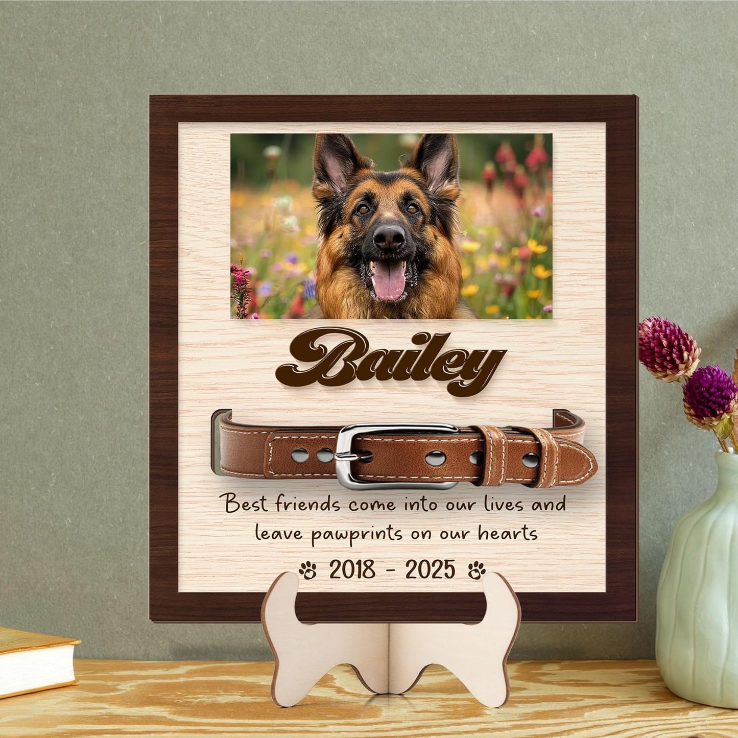 Custom Dog Memorial Gifts – Memorial Pet Collar Sign, Personalized Dog Memorial Wood Frame with Collar Holder, Pet Sympathy Gifts for Loss of Pet, Wooden Pet Remembrance Sign