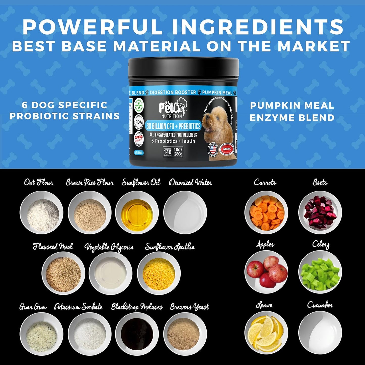 Pet Chef Dog Probiotics: Cannine Gut Issues? Smelly Breath, Runny Eyes, Paw Licking. Imrove Dog Digestion Health. Multi Strain Pre & Probiotics for Dogs Fixes Poop Issues. 140ct Best Value!