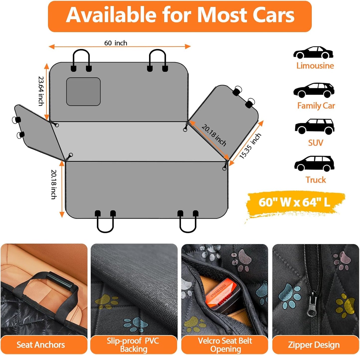 URPOWER Dog Seat Cover Car Seat Cover for Pets 100% Waterproof Pet Seat Cover Hammock 600D Heavy Duty Scratch Proof Nonslip Durable Soft Pet Back Seat Covers for Cars Trucks and SUVs