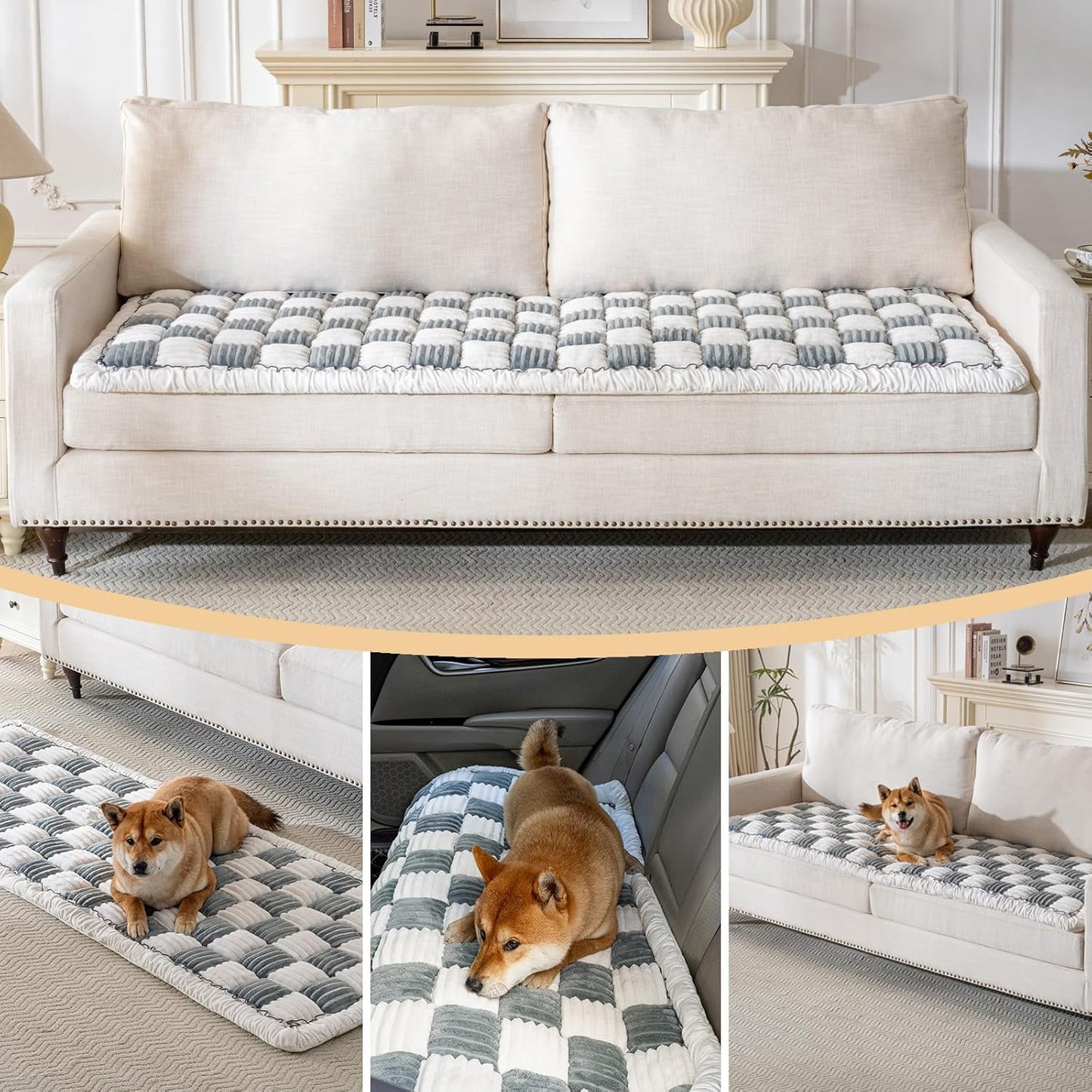 Couch Cover for Dogs Washable, Soft Flannel Dog Couch Cover Protector, Non Slip Pet Couch Covers for Sofa, Couch Protector for Dogs Large Medium Small Size (Grey, 27.56 x 70.9 inch)