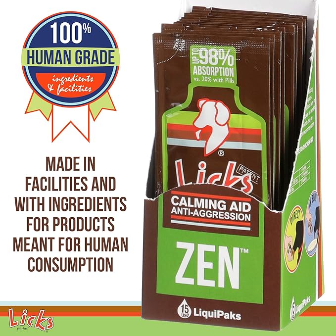 Zen Dog Calming - Calming Aid Supplements for Aggressive Behavior & Nervousness - Treats for Stress Relief & Dog Health - Gel Packets - Roasted Chicken Flavor, 15 Use