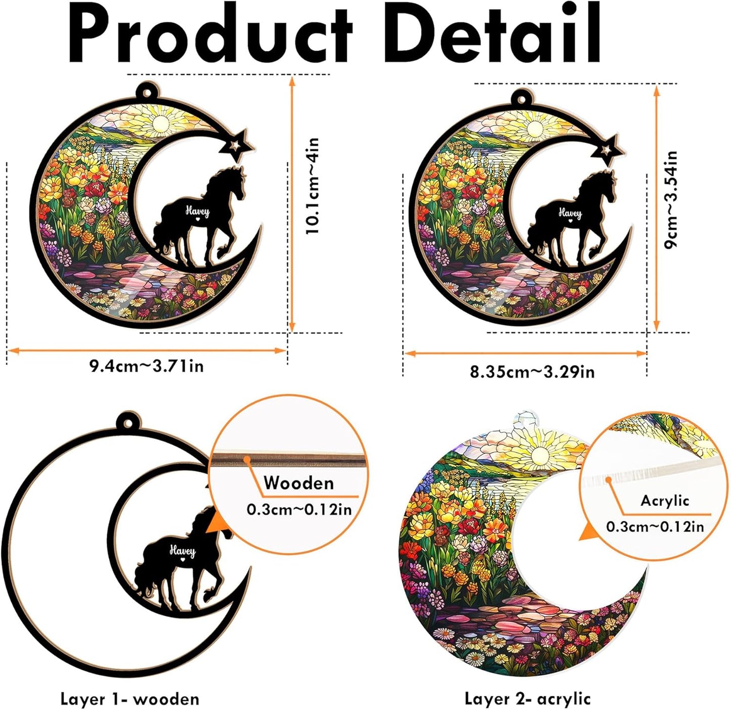 Personalized Horse Memorial Suncatcher – Custom Horse Silhouette with Name, Moon & Floral Background, Horse Loss Gift, Gift for Horse Lovers